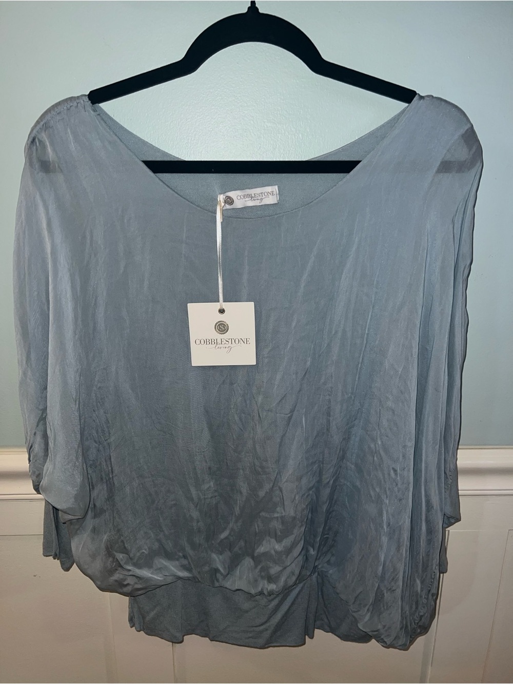 Dusty Blue Draped Dolman Blouse